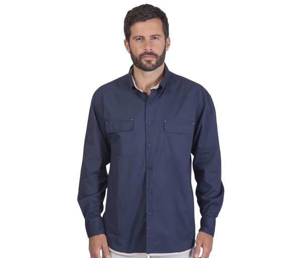 Chemise manches longues 2 poches - BEIGE / NAVY / L