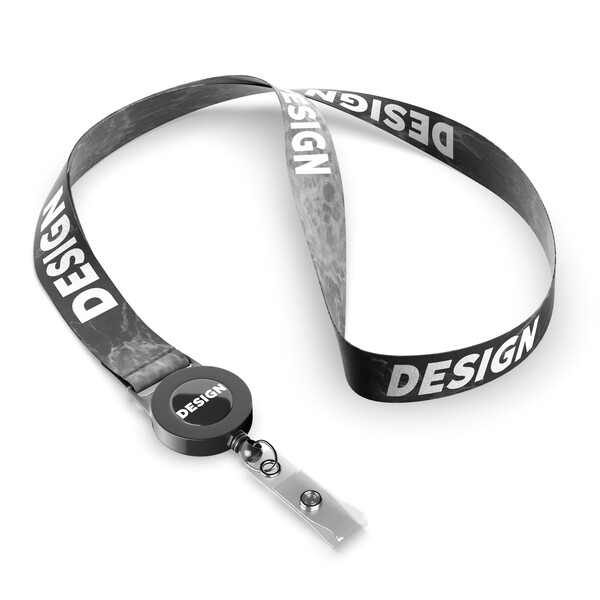 Polyester sublimation badge reel lanyard - Black / 15mm width
