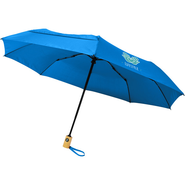 Parapluie en RPET pliable 21" à ouverture/fermeture automatique Bo - Bleu process