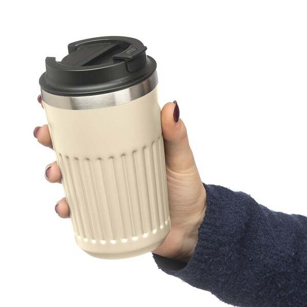 Cestovný hrnček z recyklovanej nehrdzavejúcej ocele (400 ml) Chiara - Béžová