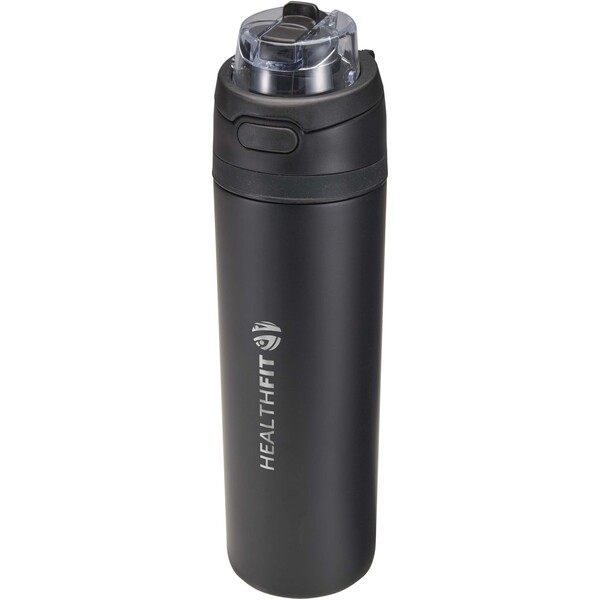 Theron 800 ml RCS recycled single wall stainless steel water bottle with dual function lid - Black