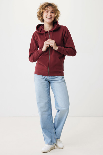 Mikina na zip s kapucí IQONIQ Abisko z recykl. bavlny - Vínově Červená / XL