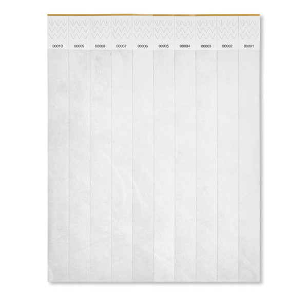 Tyvek event wristbands 19mm, 10 pcs sheet - White
