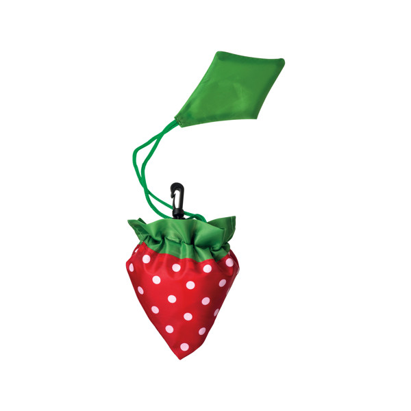 190T Polyester, Strawberry-Shaped Foldable Shopping Bag With Customisable Leaf