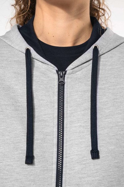 Ladies’ Contrast Hooded Full Zip Sweatshirt - Black / Red / S