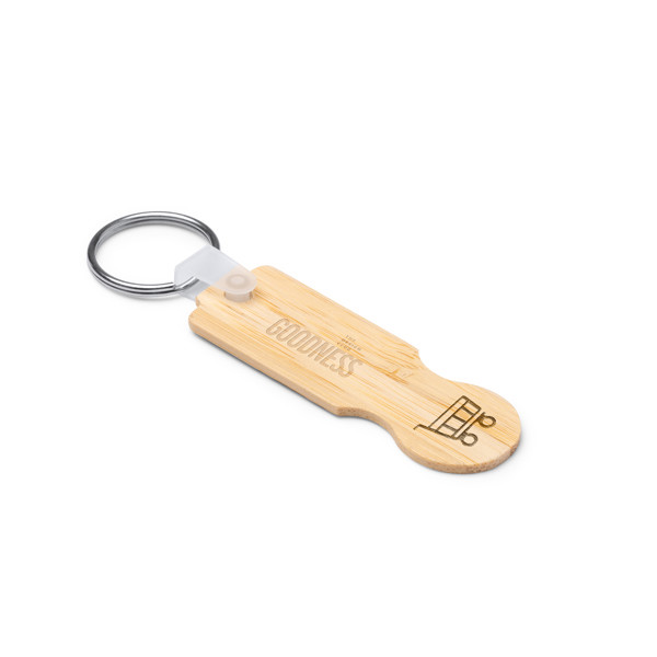 Llavero personalizado de bambú con moneda para carrito de compra