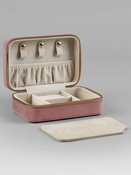 Velvet Travel Jewellery Box - Rose Quartz