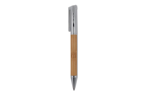 Metal ball pen and rollerball set bamboo in gift box