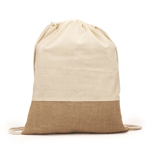 Personalised cotton and jute drawstring backpack 120 g/m²