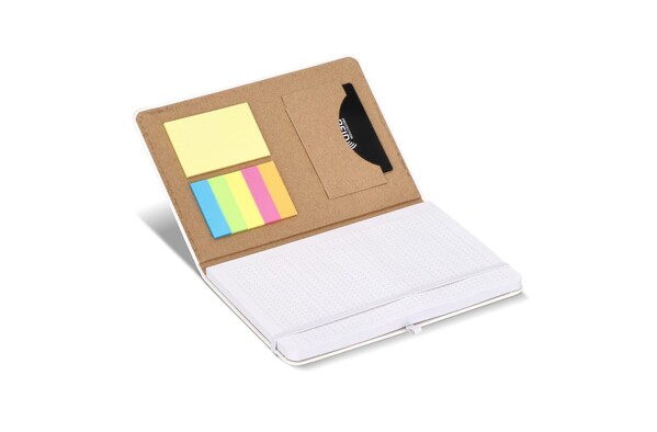 Carnet Olmo à couverture rigide en PU A5 avec notes autocollantes - Blanc