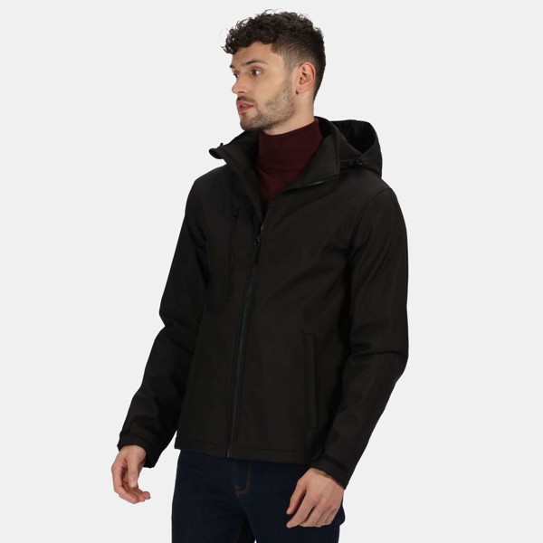 Venturer 3 Layer Hooded Printable Softshell Jacket - Black / Black / M