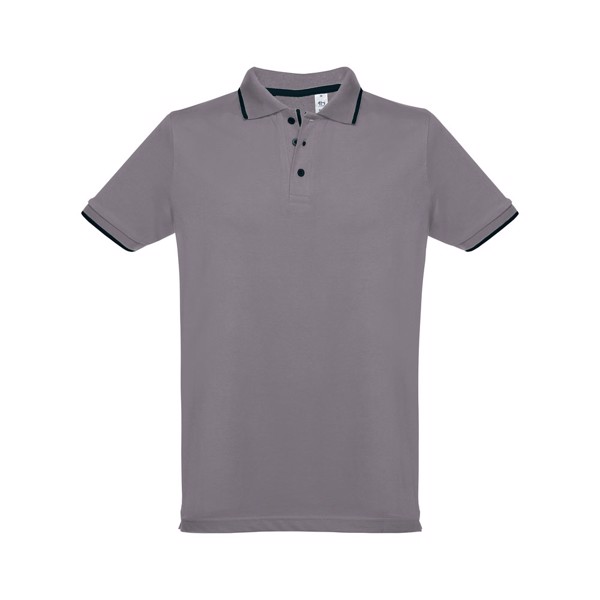 THC ROME. Men's Polo Shirt with contrast colour trim and buttons - Grey / S