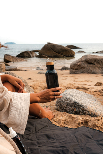 RCS RPET bottle with bamboo lid and handle - Black