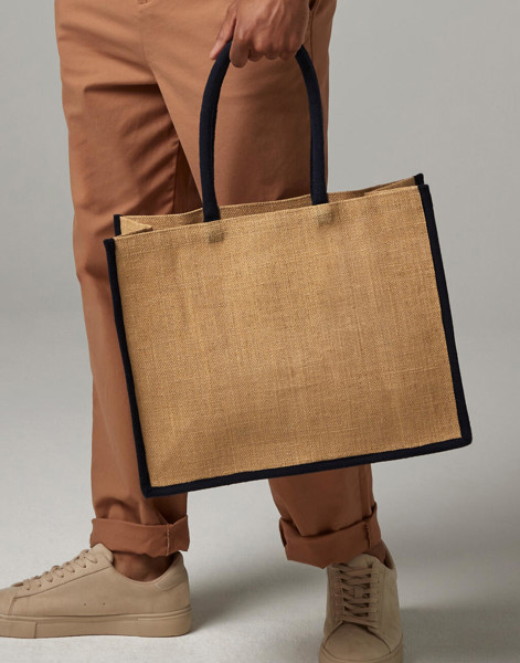 Natural Starched Jute Classic Shopper - Natural / Olive Green / ONE SIZE