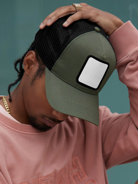 Appliqué Patch 5 Panel Trucker - Stone / Shadow Grey