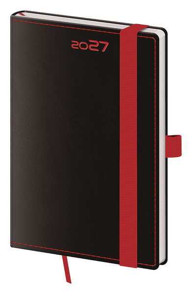 Týdenní diář BD+ 2027, 90x140 - Black Red