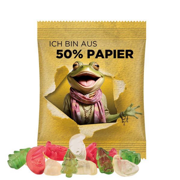 Minitüte, 10 g, Papierfolie weiß, Trolli Weihnachtsmischung | Folie mit ca. 50 % Papieranteil, weiß