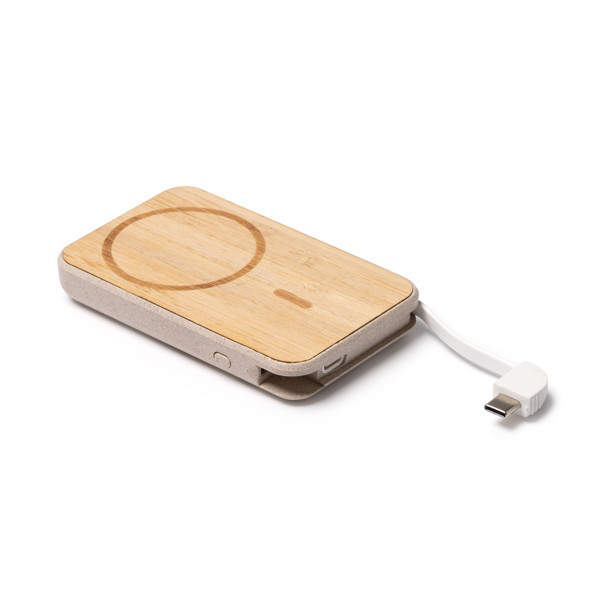 Custom bamboo and wheat fiber power bank 5000 mAh with magnetic wireless charging