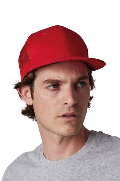 Trucker Flat Peak Cap - 6 Panels - White / Black