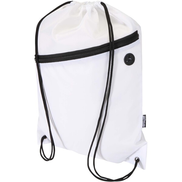 Oriole RPET drawstring bag with zipped front pocket 5L - White