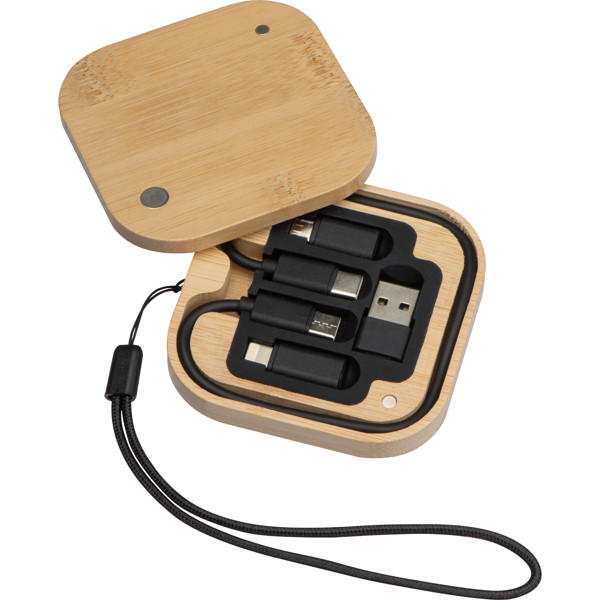 Cable and adapter set in a bamboo box IVAN - Beige