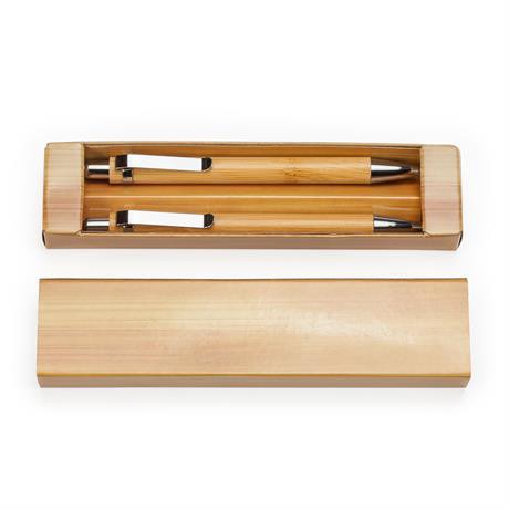 Personalised bamboo ballpoint pen and mechanical pencil set with metallic details