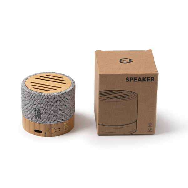 Personalised wireless speaker in bamboo and RPET fabric 3W with Bluetooth 5.0