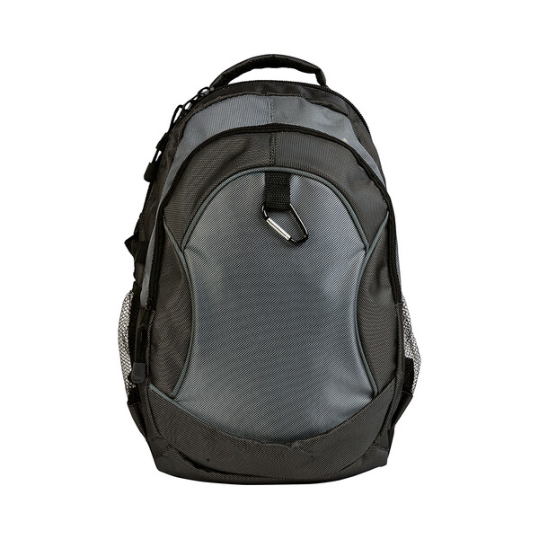 1680D Polyester 4-Pocket Backpack (Two Mesh Side Pockets) With Snap Hook - Black