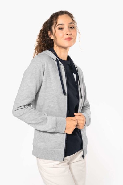 Ladies’ Contrast Hooded Full Zip Sweatshirt - Black / Red / S