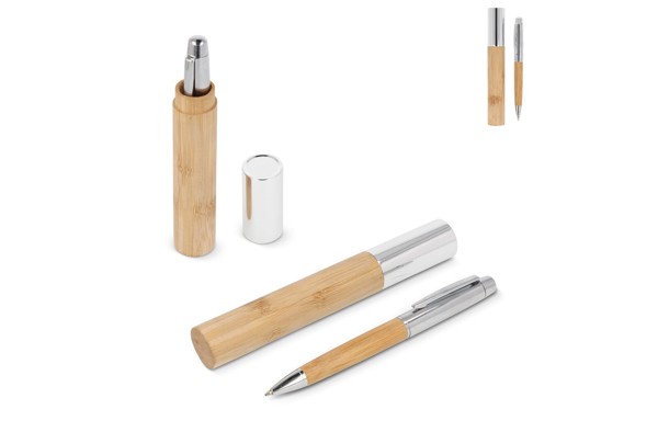 Metal Ball pen bamboo in tube - Nature