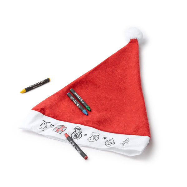 Personalizable kids' Santa hat with coloring strip