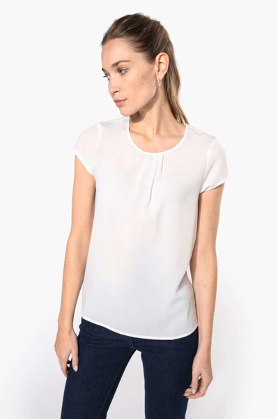 Ženska krep bluza kratkih rukava - Off Bijela / 38
