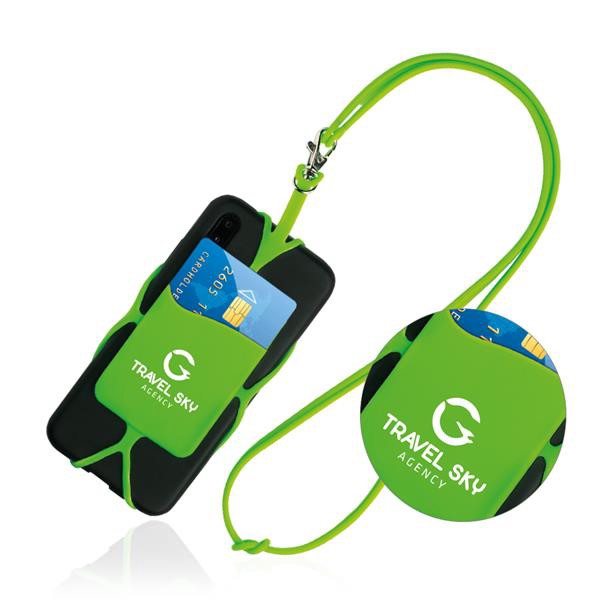 Lanyard Em Silicone, Com Porta Cartões - Preto / U