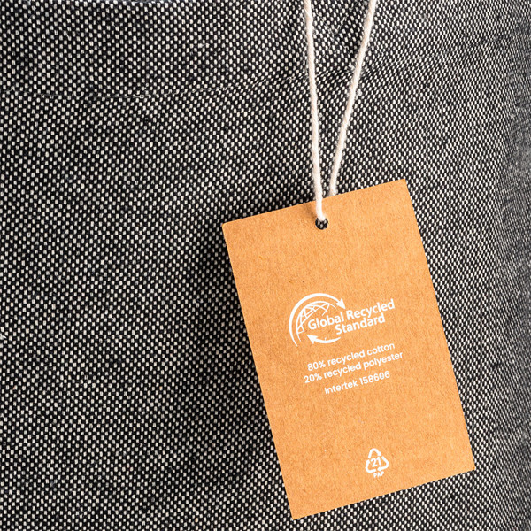 Recycled Cotton Shopper Bag 300 G/M2 With Melange Effect. Long Handles - Black