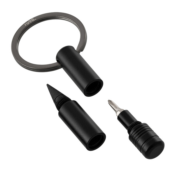 Key ring with endless pen and screwdriver PORTO TOOL - black