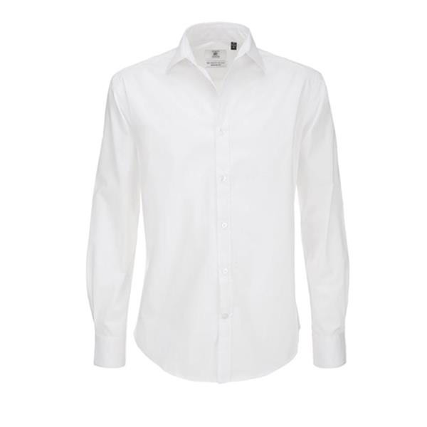 Camisa B&C Black Tie Manga Comprida Homem - 97% Algodão Escovado/ 3% Elastano - Popeline - Branco / S
