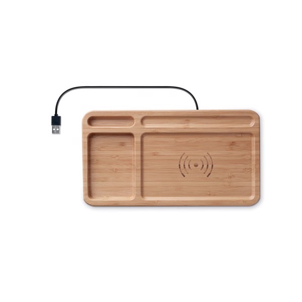Brezžični polnilec Cleandesk, bambus, 5W