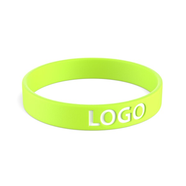 Customised silicone wristbands (12mm width) - Vibrant Lime Green / 18x1.2x0.2cm