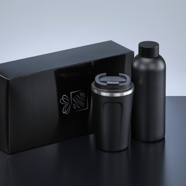 Nordic Set: Termosová Fľaša Na Vodu 500 ml A Termálny Hrnček 350 ml - Čierna