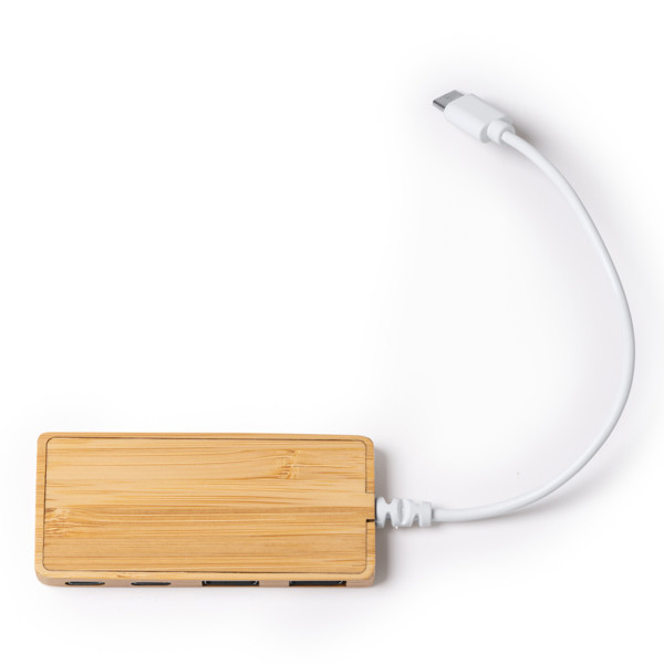 Hub USB personalizado de bambú con 2 puertos USB y 2 puertos Tipo C