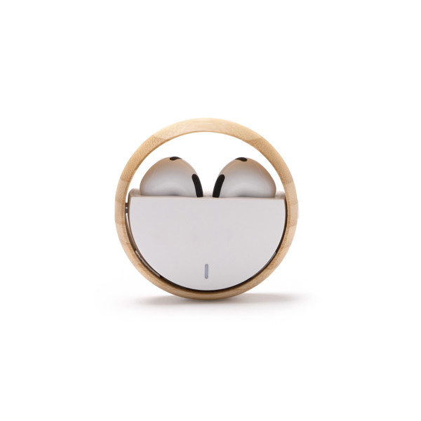 Auriculares inalámbricos personalizados con estuche de bambú y material reciclado