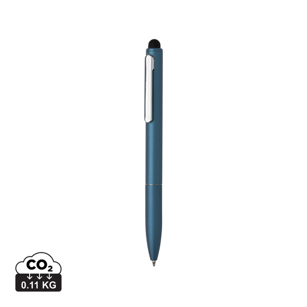 Stylo en aluminium recyclé certifié RCS avec stylet Kymi - Bleu Royal