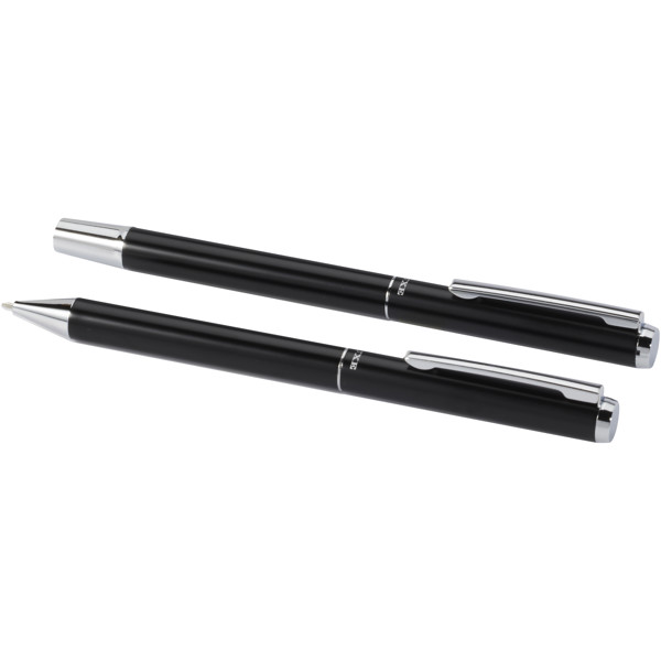 Lucetto recycled aluminium ballpoint and rollerball pen gift set (black ink) - Black