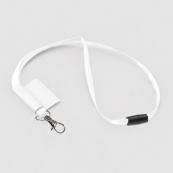 Lanyard tubular de poliéster com etiqueta impressa full color ou tecida - Diâmetro 10mm / Mosquetão metálico / Fecho de segurança