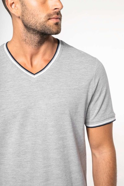 Men's Piqué Knit V-Neck T-Shirt - White / Navy / Red / 3XL