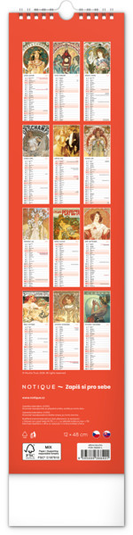 Notique Nástěnný Kalendář Alfons Mucha 2027, 12 x 48 cm
