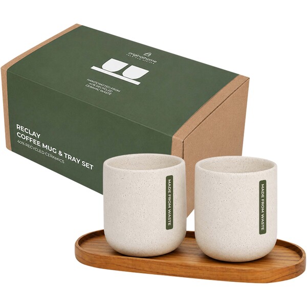 Set Originalhome vassoio ovale in legno e tazze in ceramica da 150 ml