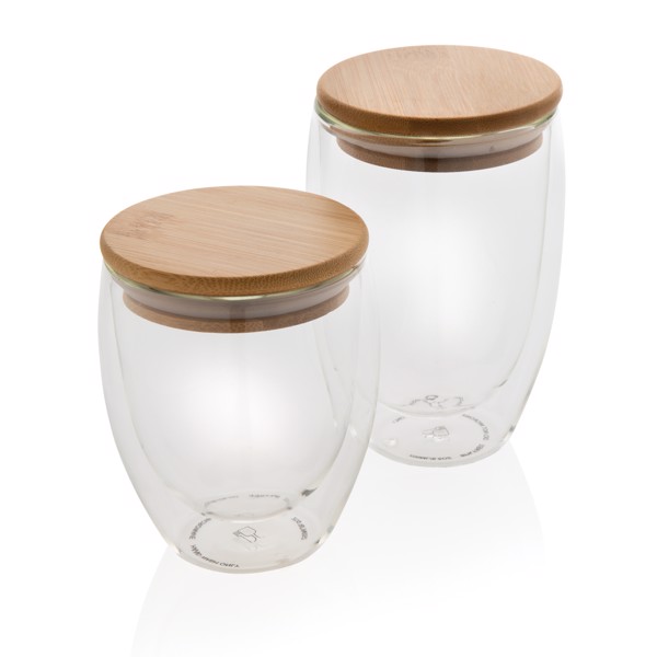 XD - Double wall borosilicate glass with bamboo lid 350ml 2pc set