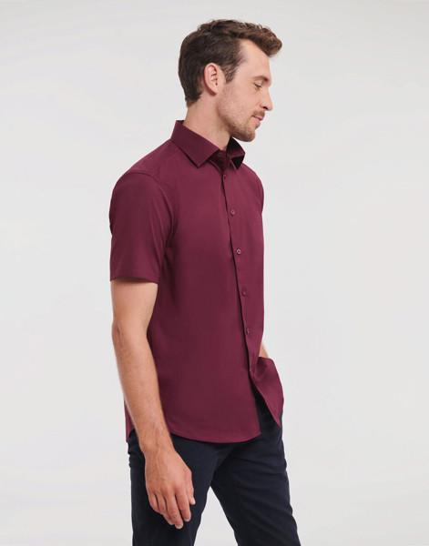 Fitted Short Sleeve Stretch Shirt - White / 4XL