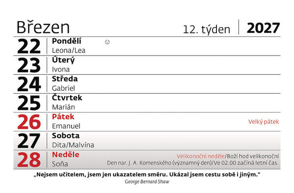 Stolní plánovací kalendář Týdenní „S“ s citáty